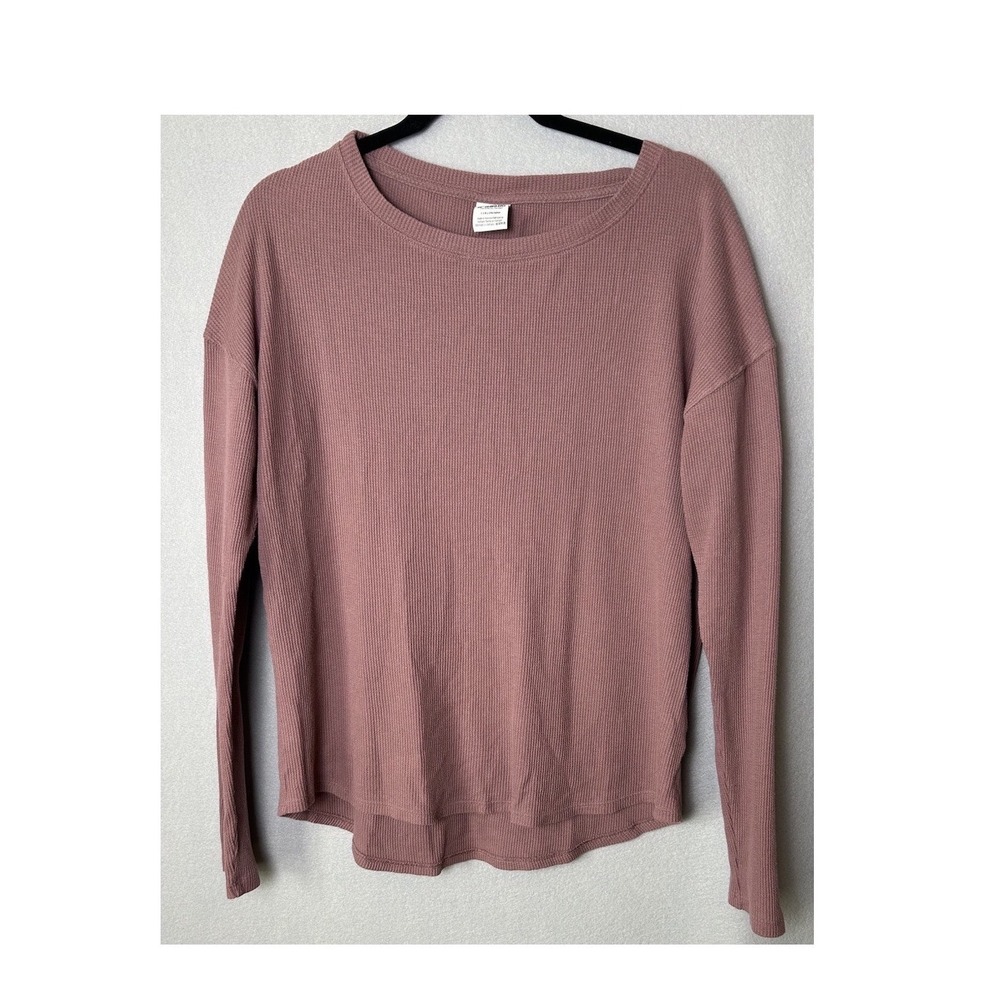 PINK Victoria's Secret Thermal Shirt Large Pink Waffle Knit Long Sleeve